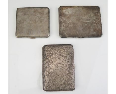 Two silver cigarette cases, initialled, with engine turned decoration, together with a silver cased purse, gross weight of si