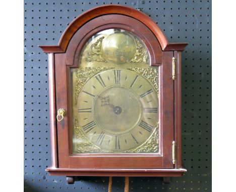 A 17th century style hooded wall clock, the 20.5cm arched brass dial with Roman chapter ring, signed to the arch John Reed, Y