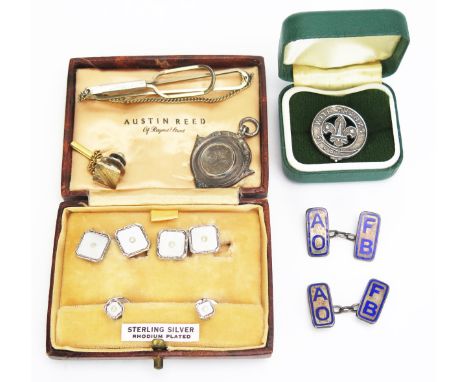 A Pair of AOFB "Ancient Order of Froth Blowers" Silver and Enamel Cufflinks, cased set of Austin Reed silver cufflinks and st