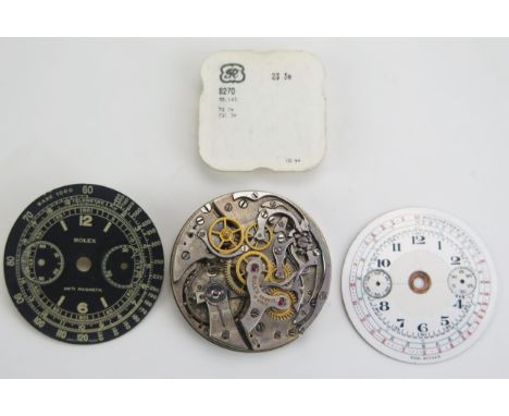 A Rolex One Button 30mm 17 Jewel Chronograph Movement, dial side numbered 1568 792 (as found), 30mm Rolex dial, one other dia