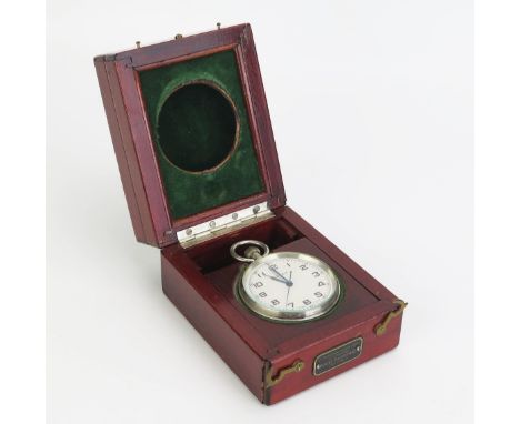 A Russian steel cased deck watch, with 5.25cm Arabic dial with sweep seconds hand, contained in a polished mahogany case. 