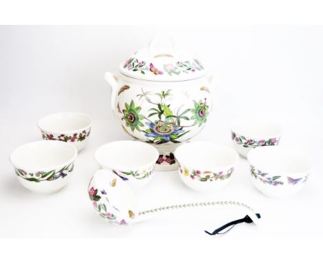 A Portmeirion Botanical Garden pattern soup tureen and cover, ladle and six soup bowls. 