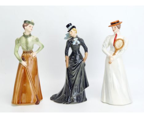 Three Goebel porcelain figurines, "Centre Court", "On the Fairway" and "Equestrian" 23cm high (3). 