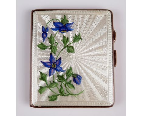 An Elizabeth II silver and enamel cigarette case, maker Joseph Gloster Ltd, Birmingham, 1976, with floral decorated front pan