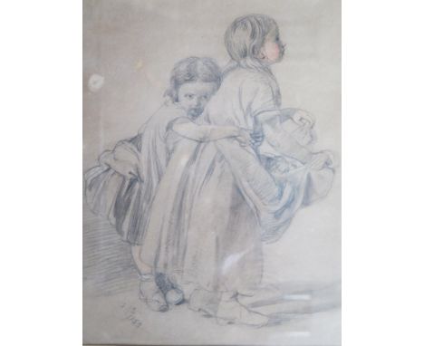 Frederick J Skill (British 1824 - 1881), landscape and portrait painter, 'Who Will Buy', pencil and coloured pencil on buff p