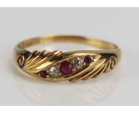 An Antique 18ct Gold, Ruby and Diamond Ring, Chester 1903, size P.25, c. 2.73g 