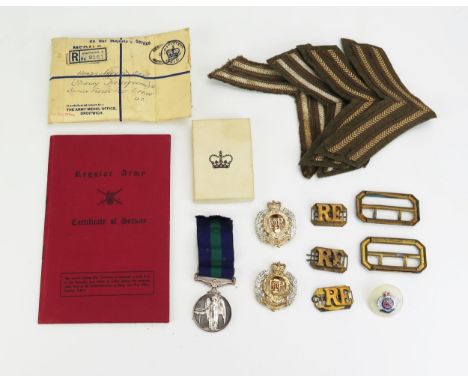 A General Service Medal to 23683016 Spr. W.N. Gray. RE, with Brunei clasp, Army Certificate of Service booklet, cloth stripes