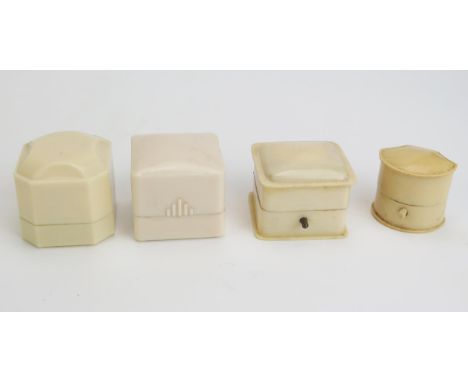 Four 'Ivory' Plastic Ring Boxes, three named 