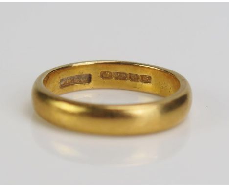 A 22ct Gold Wedding Plain Band, Birmingham 1930, c. 4.3mm wide, size R.25, c. 7.2g 