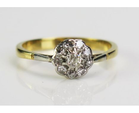 An 18ct Gold and Old Cut Diamond Cluster Ring, size R.5, 3.6g 