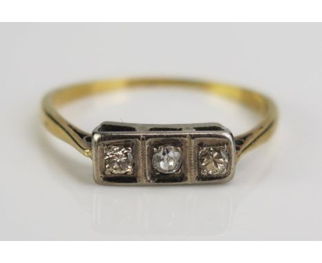 An 18ct Gold Three Stone Diamond Ring, size O.75, c. 2.22g 