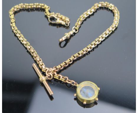 A 9ct Gold Albert with 9ct gold T-bar and compass (marked on end link, clasps not marked, 13.5" (34cm), c. 19.69g gross 