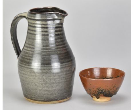 JOHN LEACH (1939-2021) for Muchelney Pottery; a stoneware bowl partially covered in running iron rich glaze, impressed JHL an