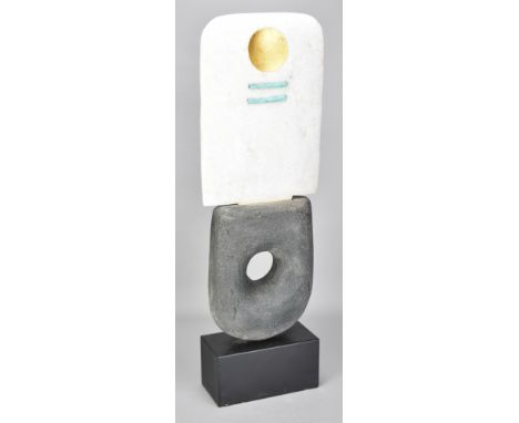 PETER HAYES (born 1946); a large polished and stapled Rajasthan Gesamile marble blade mounted on canal clay and metal base, i