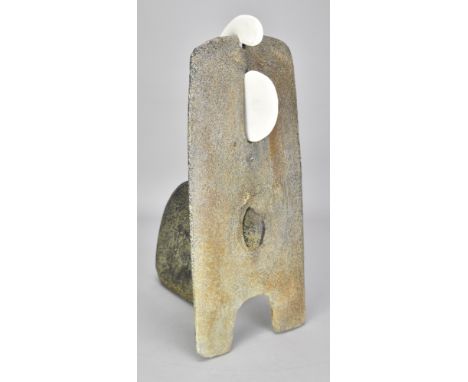 PETER HAYES (born 1946); a sculptural form comprising two interlocking stoneware slabs, the larger slab pierced by a curved p