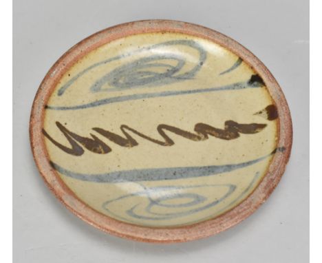 Leach Pottery; a small stoneware plate with iron and cobalt decoration, impressed pottery mark, diameter 16.5cm.&nbsp;Additio