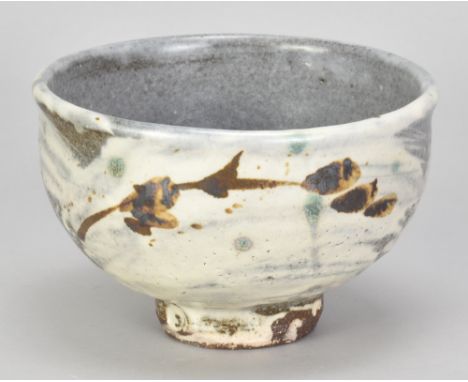 JIM MALONE (born 1946); a stoneware bowl partially covered in brushed slip with iron and copper green decoration, impressed J