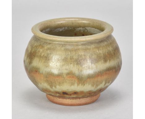 KATHARINE PLEYDELL-BOUVERIE(1895-1985); a small stoneware pot covered in green ash and iron glaze, impressed KPB mark and inc