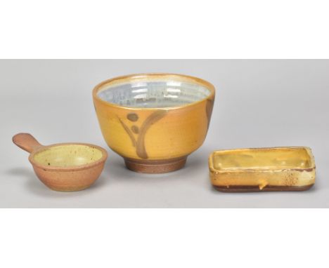 RAY FINCH (1914-2012) for Winchcombe Pottery; a deep salt glazed bowl partially covered in mustard glaze with iron decoration