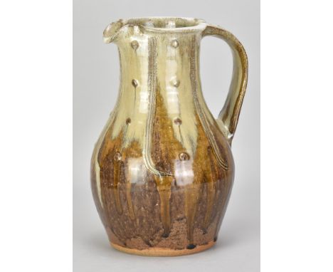 JIM MALONE (born 1946); a stoneware baluster jug covered green ash and granite glaze with nuka top and incised and applied de