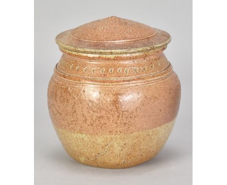RICHARD BATTERHAM (1936-2021); a salt glazed beaten jar and cover, height 15.5cm. (D)Additional InformationLong firing crack 