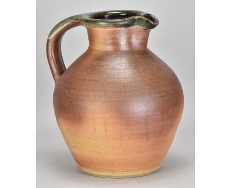 JOHN LEACH (1939-2021) for Muchelney Pottery; a large stoneware bellied jug with toasted unglazed exterior and tenmoku rim, i