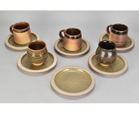 JOHN LEACH (1939-2021) for Muchelney Pottery; a pair of stoneware cups, impressed JHL and pottery marks to one dated 2003, ta