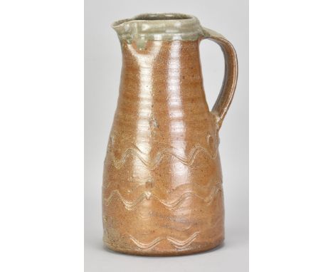 JIM MALONE (born 1946); a large salt glazed pitcher with grey ash glaze top and incised decoration, impressed JM mark, height