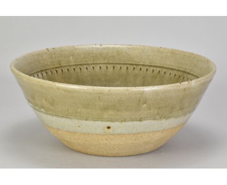 RICHARD BATTERHAM (1936-2021); a large stoneware bowl covered in green ash glaze, diameter 28cm. (D)Additional InformationApp
