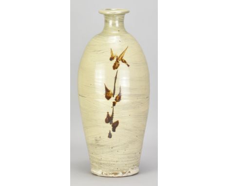 JIM MALONE (born 1946); a large stoneware bottle covered in hakeme slip with iron decoration, incised JM and A (for Ainstable