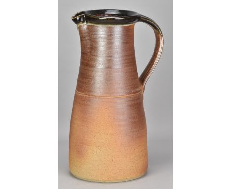 JOHN LEACH (1939-2021) for Muchelney Pottery; a very large stoneware pitcher with toasted unglazed exterior and tenmoku break