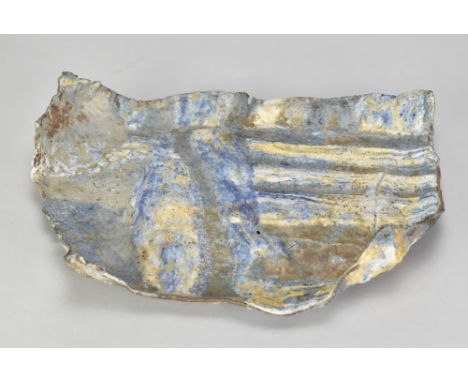 EWEN HENDERSON (1934-2000); an early dish form made from mixed laminated stoneware and bone china clays with textured blue an