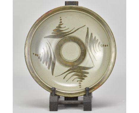 RAY FINCH (1914-2012) for Winchcombe Pottery; a stoneware dish with iron decoration painted by Trudi Finch, impressed WP. mar