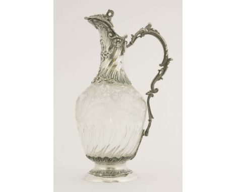 A French silver-mounted cut-glass decanter,Alexandre Vaguet, Paris, c.1890chased with rocaille scrolls and fluting, acanthus 