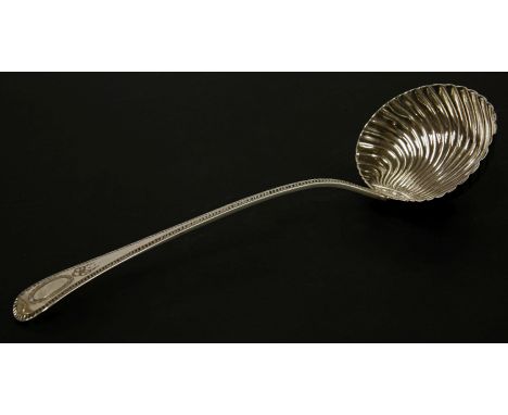 A George III silver ladle,William Eley, William Fearn & William Chawner, London, 1809,with shell bowl, the feather-edge handl