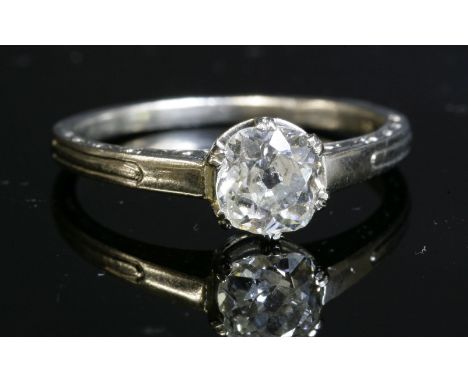 An American Art Deco single stone diamond ring,with a cushion cut diamond, estimated as approximately 0.66ct.  The diamond do