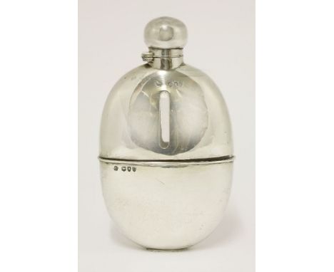 A Victorian silver-mounted glass hip flask,William Hutton & Sons Ltd., London, 1895,the upper half pierced with a vertical sl