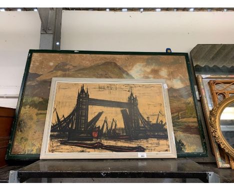 Bernard Buffet print &amp; large train in mountain scene print