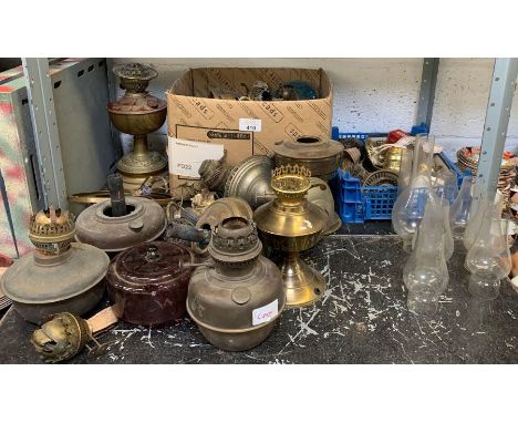 Oil lamps, oil lamp parts, glass flutes etc