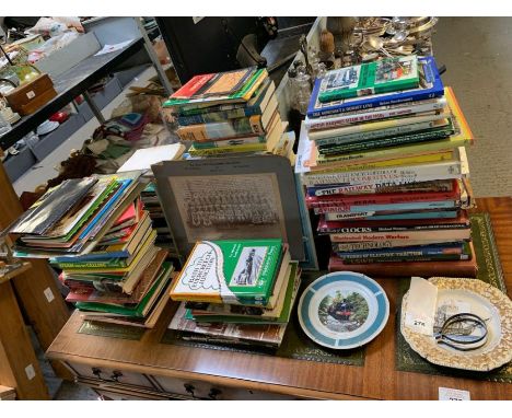 Large collection of railway books, modern tin railway advertising sign, old Wiltshire Regiment Army photograph &amp; 2 china 
