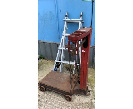 Set of industrial Avery scales with weight and an oil lamp