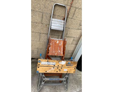 Aluminium step ladder, wooden step ladder and Black &amp; Decker workmate