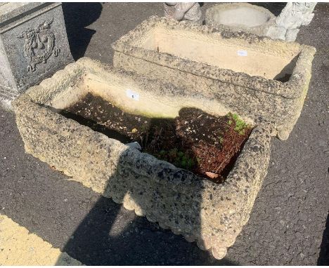 Pair of reconstituted stone trough planters marked Gardens of Stone T26