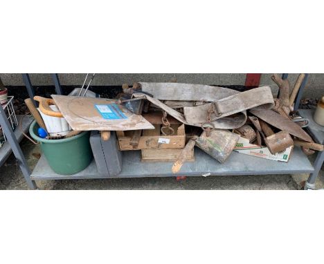 Various tools including a Woden vice