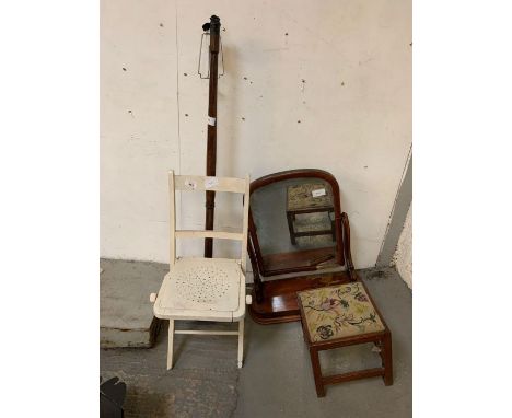 Standard lamp, white chair, swing mirror &amp; tapestry footstool