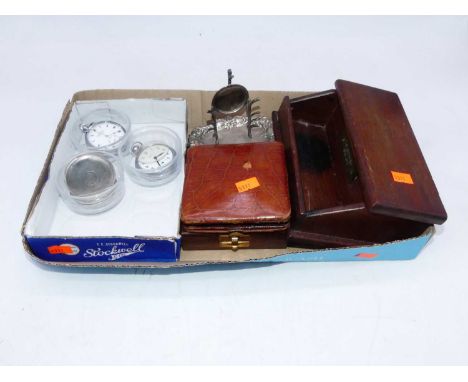 A collection of miscellaneous items, to include a silver cased pocket watch having enamel dial showing Roman numerals, a teak