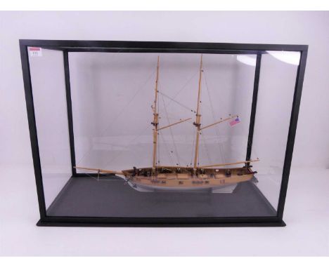 A scratch-built scale model of the schooner The Albatross, within glazed display case, w.77cm, d.35cm, h.56cm