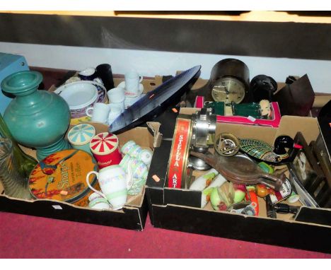 Four boxes of miscellaneous items, to include Stella Artois beer pump bar mount and a Heineken example, novelty cruet in the 