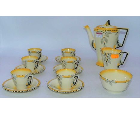 An Art Deco Burleighware six-place setting tea service, in the Zenith pattern, shape No.769495, having printed marks versoTea