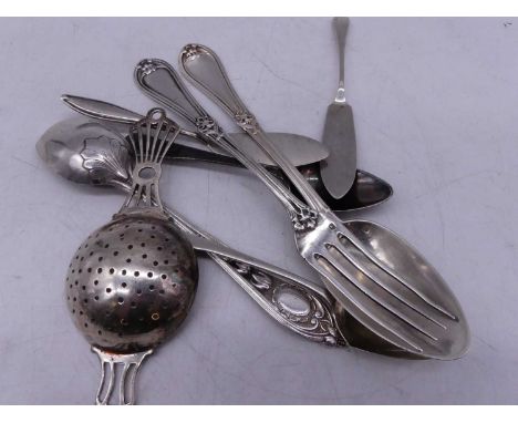 A collection of 19th century silver and silver plated flatware, gross weight 7.6oz